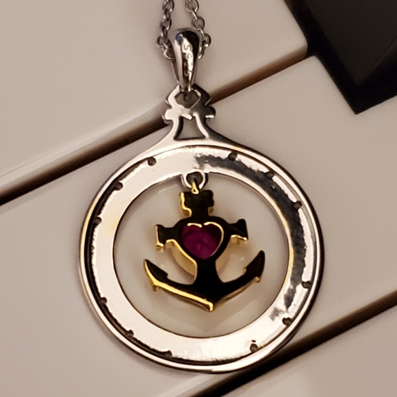 D4 NEW Sterling Ruby Compass Anchor Necklace - Picture 8 of 11